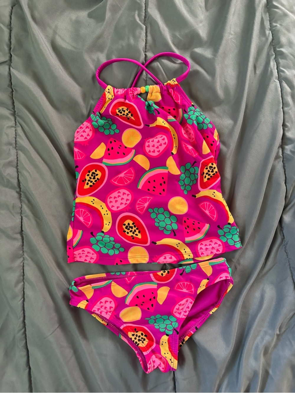 Kids Pink Fruit-Print Tankini Swimsuit
